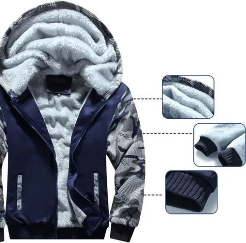 Vista 3 de Machlab - Sudadera con capucha, de forro polar para hombre, con cremallera completa, abrigo grueso cálido de lana