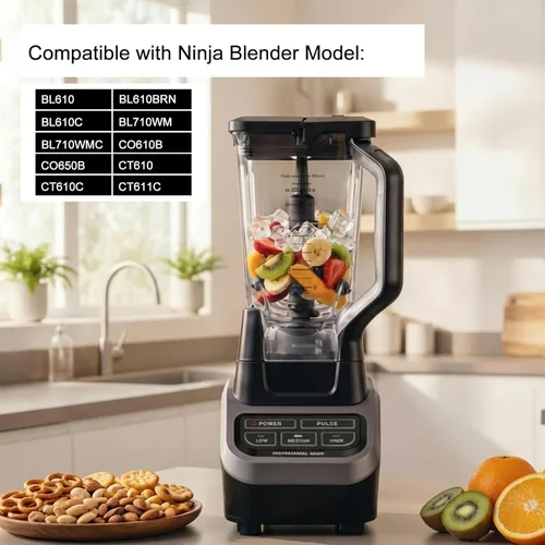Vista 2 de Piezas de repuesto Ninja Blender - Jarra de 72 onzas con tapa de bloqueo, vasos de licuadora Ninja Blenders compatibles con BL610, BL610BRN, BL610C