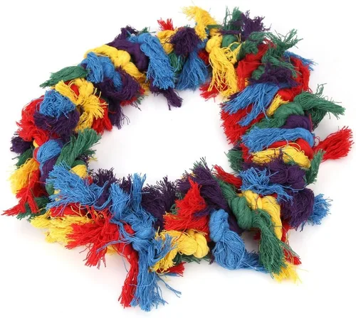 Vista 6 de Litewoo Pajarita colorida cuerda de algodón masticable colgante guirnalda de pájaros para periquito periquito cacatúa guacamayo gris africano