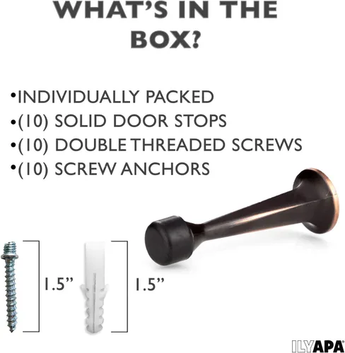 Vista 2 de Ilyapa Topes sólidos para puerta, paquete de 10 topes de puerta sólidos tradicionales de 2 pulgadas, bronce aceitado con parachoques de goma, topes