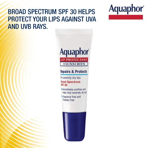 Vista 5 de Aquaphor Bálsamo labial para reparación de labios con protector solar, protector labial, bálsamo labial SPF 30, tubo de 0.35 onzas (paquete de 48)