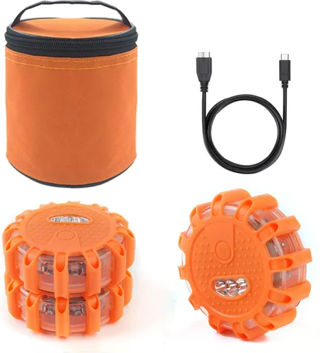 Ecoangel Bengalas LED de Carretera Recargables por USB Luces de Emergencia - Baliza de Seguridad para Automóvil de Advertencia en Carretera Kit de