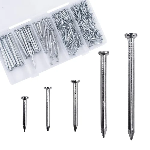 OMOTOOL Kit surtido de uñas de acero ladrillo (275 piezas), uñas de pared de hormigón galvanizado para colgar cuadros y carpintería, uñas de cemento
