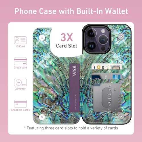 Vista 1393 de LETO para iPhone 15 Pro Funda tipo cartera - Tapa tipo folio con patada - Diseños de moda - Tarjetero - Funda protectora para mujeres y niñas - 6.1