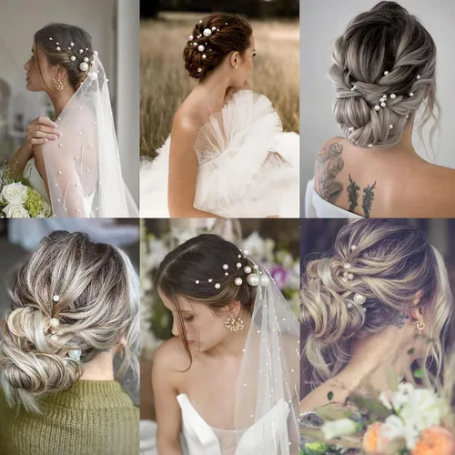 Vista 2 de 30 horquillas para el pelo de perlas de boda para novias, elegantes diamantes de imitación de perlas, horquillas para el cabello, accesorios