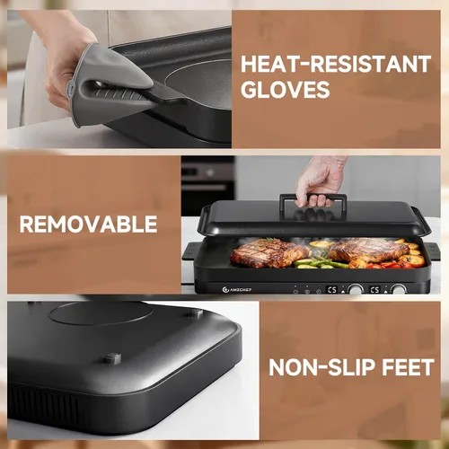 Vista 9 de AMZCHEF Portable Indoor Grill: 1800W Electric Grill Griddle with Removable Grill Pan, 5 Temperature Levels & 99 Min Timer Electric Griddle