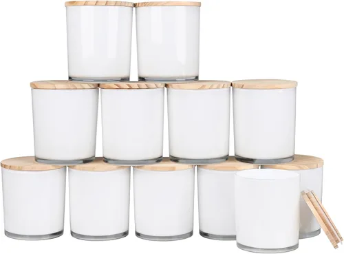 Vista 32 de SHOWIN Tarros gruesos para hacer velas, 12 unidades, tarros vacíos de 7 onzas con tapas de madera para hacer velas, contenedor de muestra, Navidad