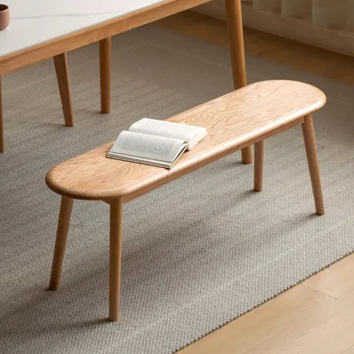 Vista 11 de Banco de comedor 100% madera de roble macizo, banco de entrada de 39.6 pulgadas, asiento extra otomano largo con extremo cuadrado y esquina redonda