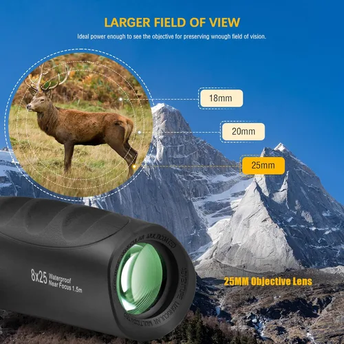 Vista 3 de Monocular compacto impermeable de 8 x 25 pulgadas, monoculares de telescopio de visión amplia de alta definición, viene con paño de limpieza