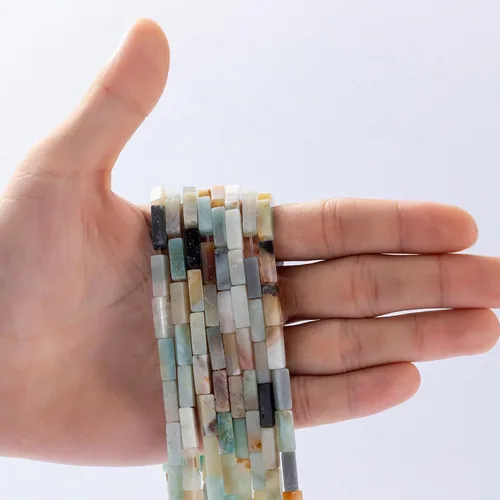 Vista 2 de Cuentas de tubo rectangular de amazonita natural, 0.157 x 0.512 in, 15.0 in/str sueltas de piedras semipreciosas para hacer pulseras, collares