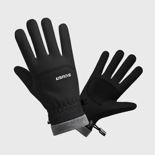 Vista 8 de Winter Thermal Cycling Gloves, Windproof Faux Leather with Adjustable Drawstring & Touchscreen Fingers, Non-Slip Grip for Cold Weather Biking, Black