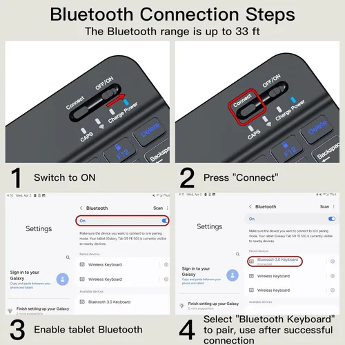 Vista 7 de XIWMIX Teclado Bluetooth inalámbrico para tabletas Samsung Galaxy, portátil ultrafino, recargable tipo C, compatible con Tab A9+/S10 FE/S9/S9