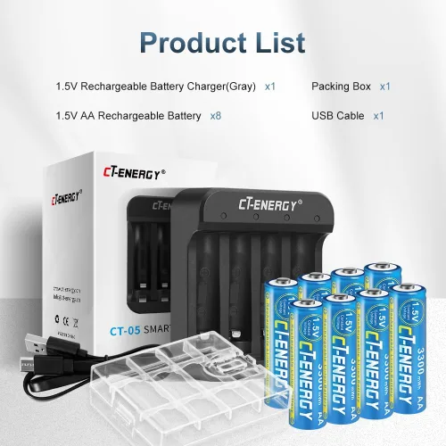 Vista 7 de Baterías AA de litio recargables de 1.5 V con cargador 8 paquetes de carga rápida doble A 3300 mWh de alta capacidad para VRXbox