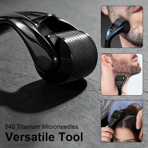 Vista 2 de Derma Roller 540 Rodillo de microagujas de acero inoxidable negro para cuidado de la piel facial Uso en el hogar para herramientas de masaje