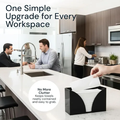 Vista 5 de SimplyImagine Dispensador de toallas de papel negro para encimera, bandeja rectangular de acrílico para toallas de mano y cubierta de caja