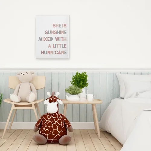 Vista 3 de PHAMTE Decoración de pared para dormitorio de niñas, arte de pared con texto en inglés «She is Sunshine Mixed with a Little Hurricane», lienzo