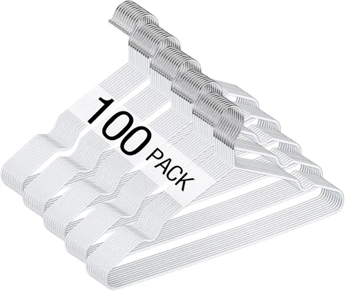 Vista 10 de Wesiti 100 piezas de perchas de alambre de metal antideslizantes para ahorrar espacio, perchas fuertes de 15.7 pulgadas en triángulo para ropa