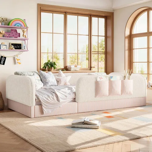 Vista 4 de Bellemave Cama Montessori tapizada individual con bolsillo de Beige