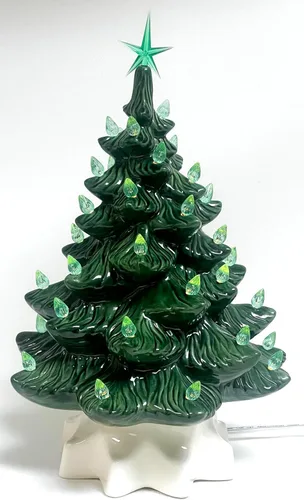Vista 7 de National Artcraft Luces de árbol de Navidad de cerámica estilo giro medio - Verde