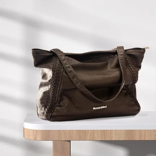 Vista 2 de Montana West Stone Washed Leather Hobo Purses for Women Soft Top Handle Shoulder Bag with Wallet 2PCS Set