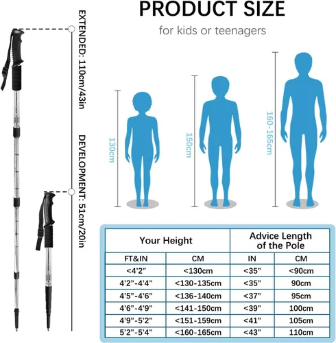 Vista 2 de 2 Pack Hiking Poles for Junior, Nordic Walking Trekking Pole Hiking Sticks Lightweight Collapsible & Shock-Absorbent Aluminum with Quick Adjustable