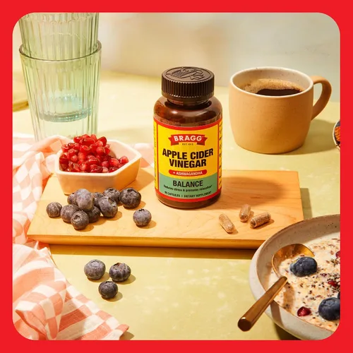 Vista 5 de Bragg Daily Balance - Cápsulas de vinagre de sidra de manzana y Sensoril Ashwagandha - 750 mg de ácido acético - Soporte para el control de energía