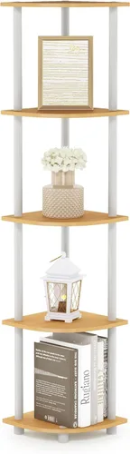 Vista 113 de Furinno Turn-N-Tube - Mesa auxiliar ovalada moderna sin necesidad de herramientas, color blanco, blanco virgen