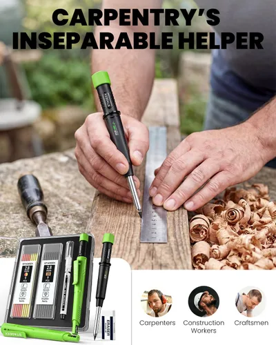 Vista 7 de STAGEEK Lápiz de carpintero con sacapuntas, lápices mecánicos de carpintero con 19 repuestos, lápiz de construcción, herramientas de carpintería
