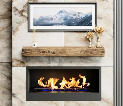 Vista 5 de URBANDI Repisa de chimenea, envejecida, rústica, flotante, moderna, madera real. (48 pulgadas de largo x 6 pulgadas de alto x 8 pulgadas, marrón)