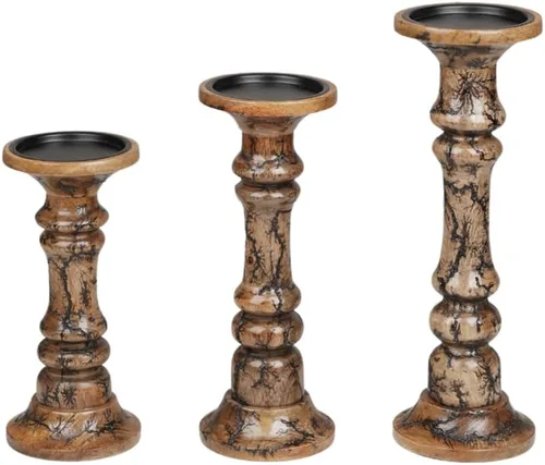 Vista 25 de Portavelas de madera para velas de pilar, columnas torneadas redondeadas, maderas sostenibles, estilo campestre, ideal para reiki, aromaterapia