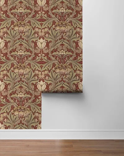 Vista 8 de NextWall - Papel pintado floral de acanto para despegar y pegar (Arcilla Roja y Líquen)