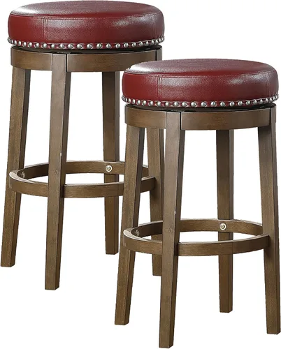 Vista 18 de Lexicon Kenmare - Juego de 2 taburetes giratorios rústicos de 360 grados sin espalda, tapizados de piel sintética, marco de madera maciza, fácil