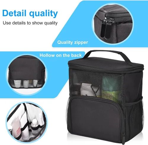 Vista 7 de Carrito de ducha portátil, (versión actualizada, compatible con botellas de tamaño completo), bolsa de aseo colgante, gran capacidad, resistente al