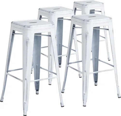 Vista 48 de Flash Furniture - Taburete de bar de metal moderno sin respaldo de 30 pulgadas, para interior/exterior, industrial, cuadrado, apilable para bares