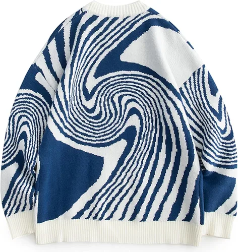 Vista 5 de Aelfric Eden Oversized Graphic Sweater Color Block Knitted Pullover Crewneck Casual Streetwear Sweaters Blue