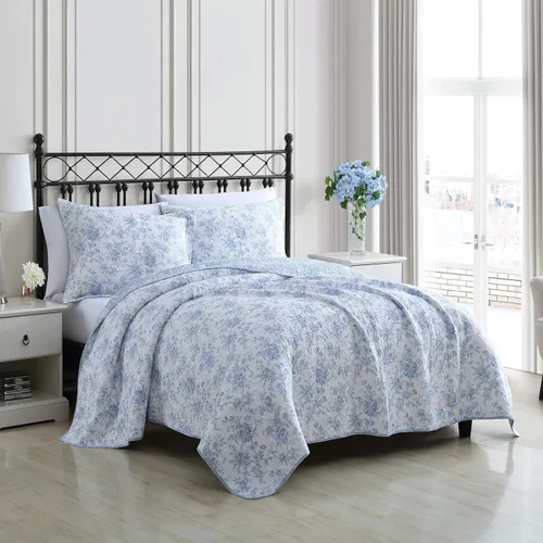 Vista 3 de Laura Ashley Home - Juego de edredón individual, ropa de cama reversible de algodón con flores, decoración del hogar para todas las estaciones