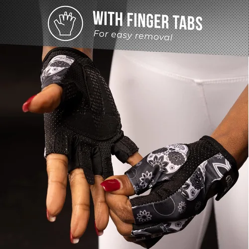 Vista 7 de Contraband Pink Label 5237 – Guantes de levantamiento de pesas con calavera, para mujer, Serie Design (1 par), Gris, XS