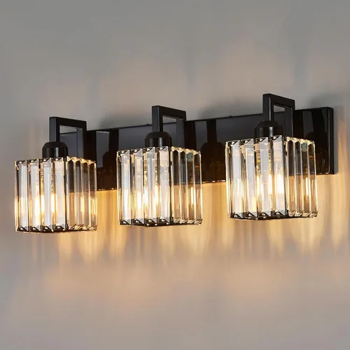 Vista 53 de Moderna lámpara de cristal para pared/tocador de baño, de 4 luces, color negro