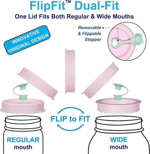 Vista 2 de CREADOR ORIGINAL - Tapas de Silicona FlipFit™ para Frascos Mason con Orificio para Pajilla - Ajuste Dual para Frascos Mason de Boca Regular y Boca