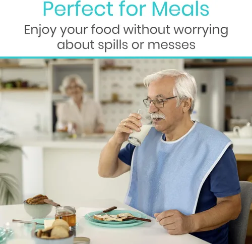 Vista 10 de Vive Baberos para adultos, juego de delantal impermeable para hombres y mujeres para comer con correa ajustable, lavable y reutilizable de tela