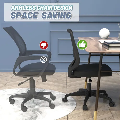 Vista 6 de Silla de oficina ergonómica de malla sin brazos para computadora, hogar, altura ajustable, soporte lumbar para espacios pequeños