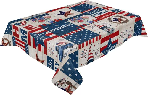Vista 3 de Mantel rectangular para el Día de la Independencia, impermeable, lavable, mantel decorativo de poliéster para comedor y cocina, 60 x 84 pulgadas