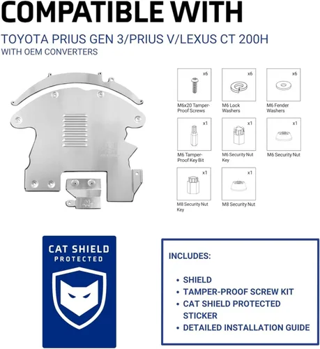 Vista 2 de Protección antirrobo para convertidor catalítico compatible con Toyota Prius Gen 3 2010-2015 de Miller CAT, protector de gato de aluminio de grado