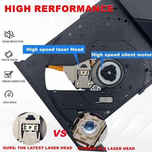 Vista 2 de Unidad externa de DVD/CD, unidad externa de CD DVD +/-RW USB 3.0 y USB-C Grabador de DVD Reproductor Lector de Grabador Óptico de CD para Laptop