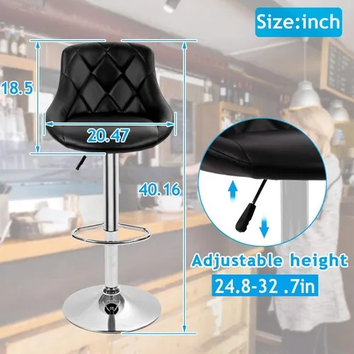 Vista 2 de Dkeli Taburetes de bar de altura de mostrador, juego de 2 sillas de bar ajustables de cuero para cocina, sala de estar, pub, taburete giratorio