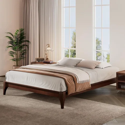 Vista 15 de Harper & Bright Designs Marco de cama de plataforma de bambú de tamaño matrimonial, cama de plataforma de madera de bajo perfil con cabecero, sin