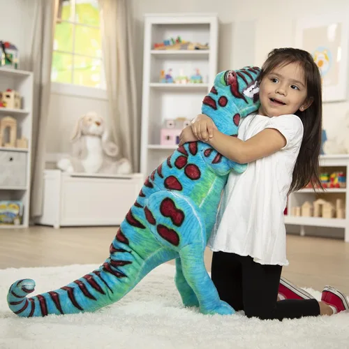 Vista 5 de Melissa & Doug T-Rex Dinosaur - Lifelike Stuffed Animal (Over 2 feet Tall) Giant Blue Stuffed T-Rex Plush Toy