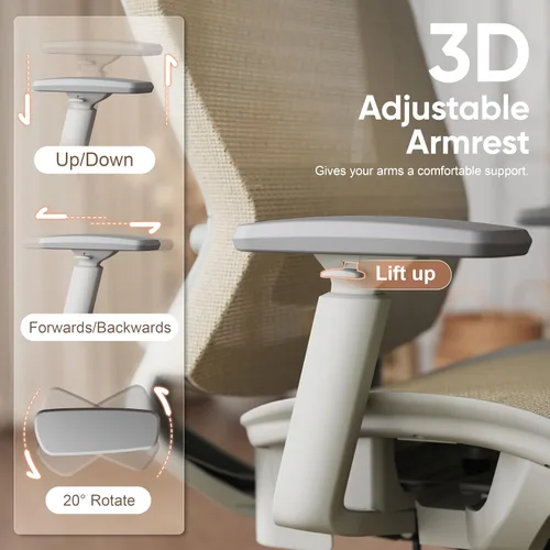 Vista 4 de ELABEST Silla de oficina de malla, silla ergonómica de escritorio para computadora, silla de tareas resistente, soporte lumbar ajustable y Beige