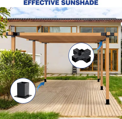 Vista 5 de Kit de pérgola Grehitk - Soporte de esquina de ángulo recto de 5 vías para bricolaje Base de poste de madera para cenadores, patio, cabaña