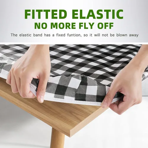 Vista 2 de UMINEUX Funda de mesa de picnic con fundas de banco, ropa de mesa ajustable para mesas rectangulares de 6 pies, respaldo de franela de vinilo